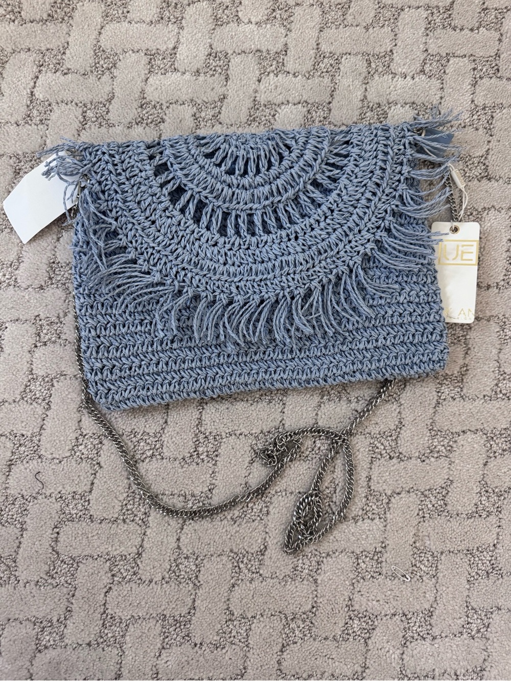 Woven Fringe Crossbody Clutch - Dusty Blue - Picture 1 of 3